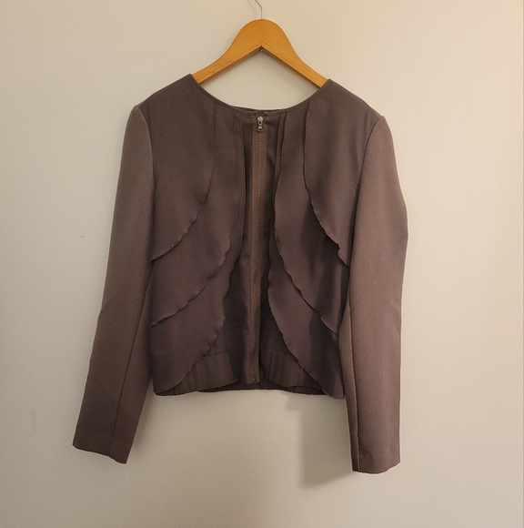 Gap Ruffle front bomber jacket, taupe, size large - Picture 2 of 4